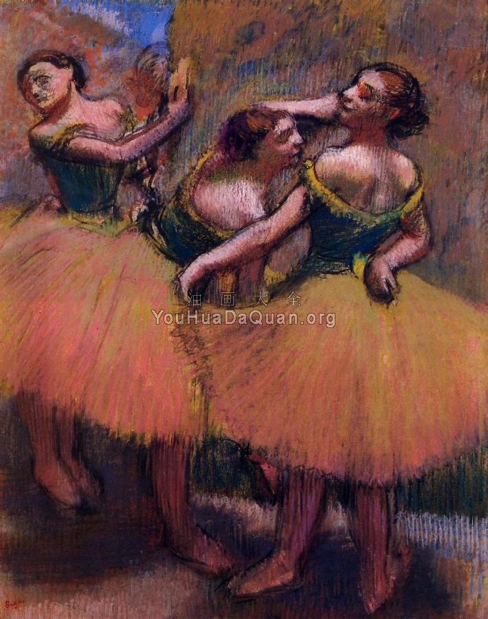 Three Dancers, Green Blouses - 埃德加·德加